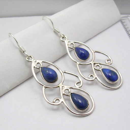 Cercei Argint 925 cu Lapis Lazuli, 5.2 cm lungime