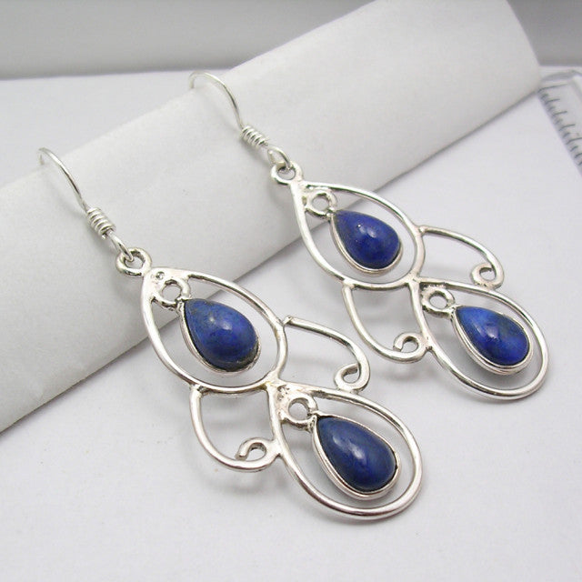 Cercei Argint 925 cu Lapis Lazuli, 5.2 cm lungime