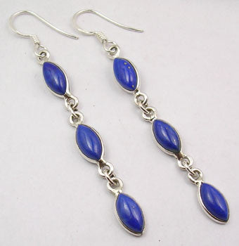 Cercei Argint 925 cu Lapis Lazuli, 6.6 cm lungime