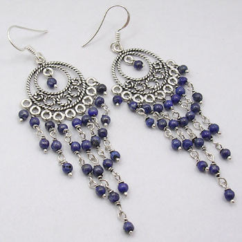 Cercei Argint 925 cu Lapis Lazuli, 8 cm lungime