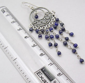 Cercei Argint 925 cu Lapis Lazuli, 8 cm lungime