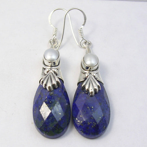 Cercei Argint 925 cu Lapis Lazuli si Perla FreshWater, 5.4 cm lungime