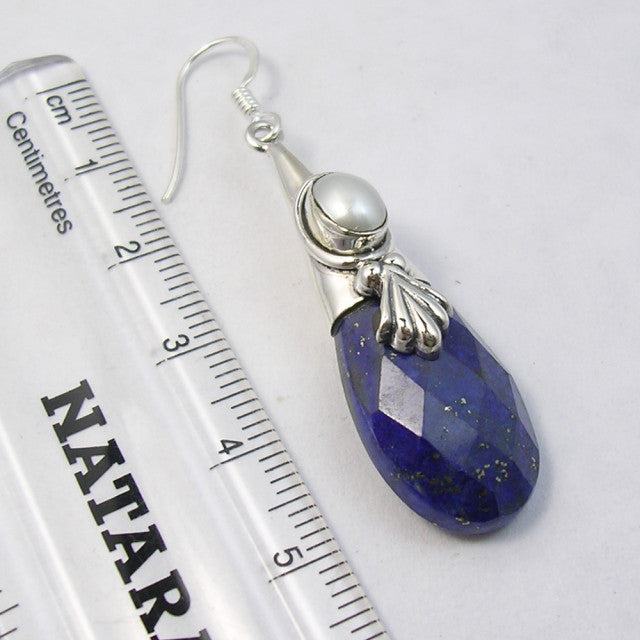 Cercei Argint 925 cu Lapis Lazuli si Perla FreshWater, 5.4 cm lungime