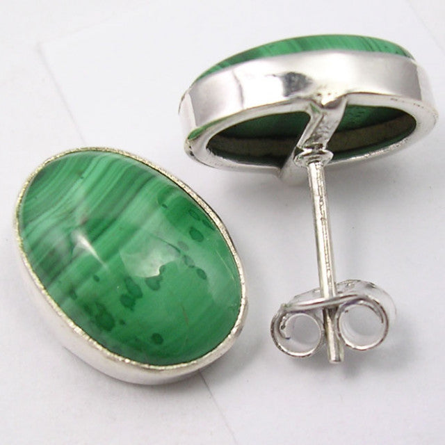 Cercei Argint 925 cu Malachit, 1.5 cm lungime