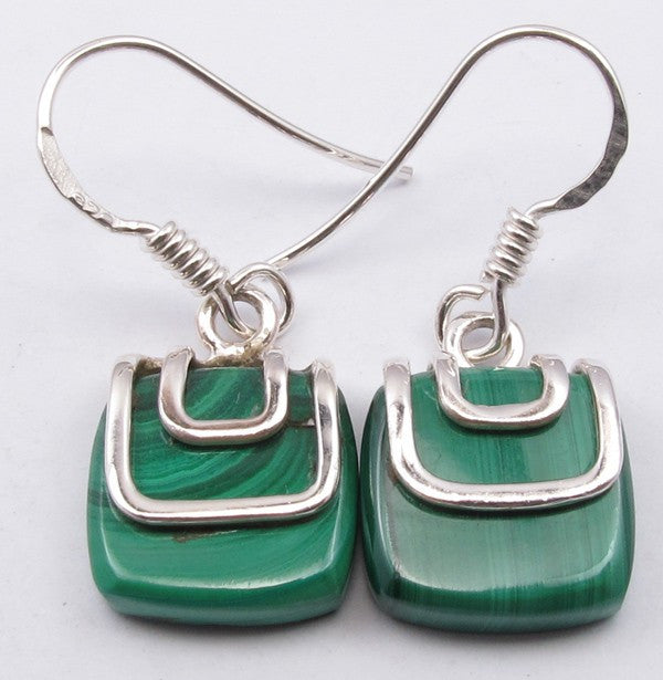 Cercei Argint 925 cu Malachit, 2,8 cm lungime