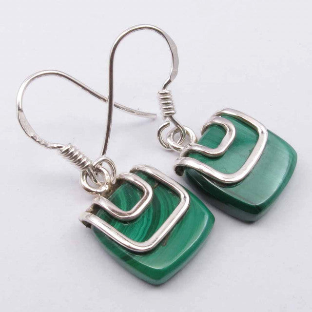 Cercei Argint 925 cu Malachit, 2,8 cm lungime