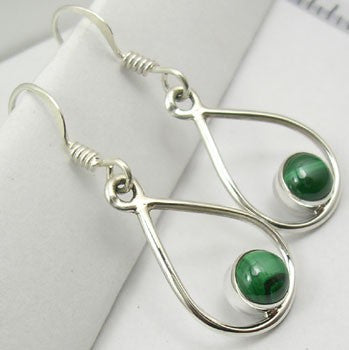 Cercei Argint 925 cu Malachit, 3.5 cm lungime