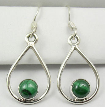 Cercei Argint 925 cu Malachit, 3.5 cm lungime