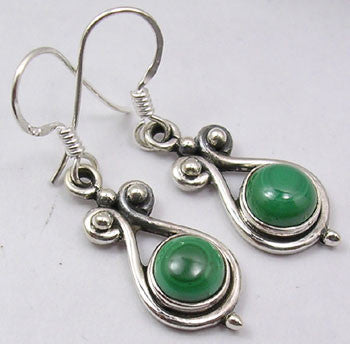 Cercei Argint 925 cu Malachit, 3.5 cm lungime