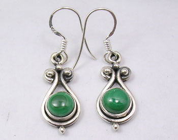 Cercei Argint 925 cu Malachit, 3.5 cm lungime