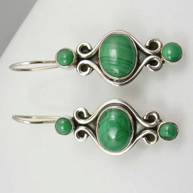 Cercei Argint 925 cu Malachit, 3,8 cm lungime