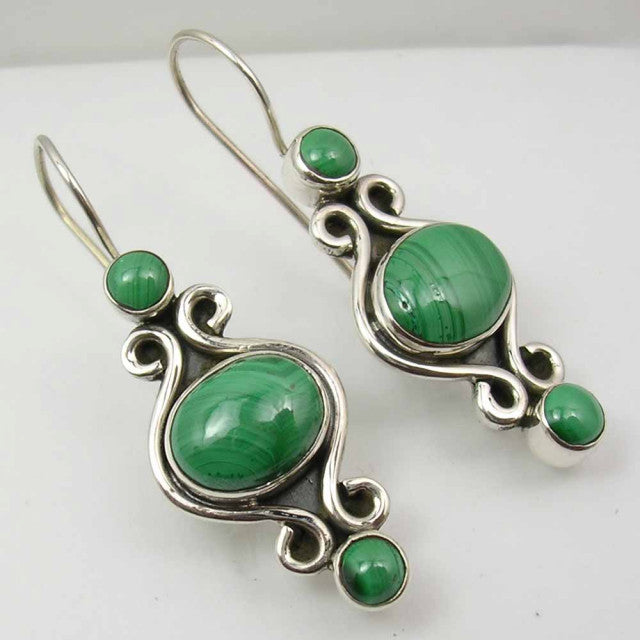 Cercei Argint 925 cu Malachit, 3,8 cm lungime