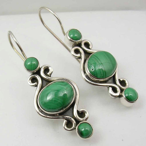 Cercei Argint 925 cu Malachit, 3,8 cm lungime