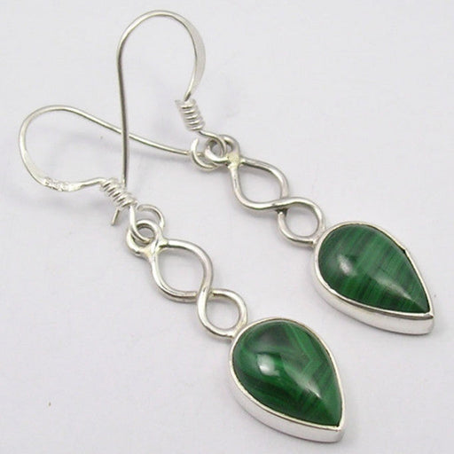 Cercei Argint 925 cu Malachit, 4.1 cm lungime