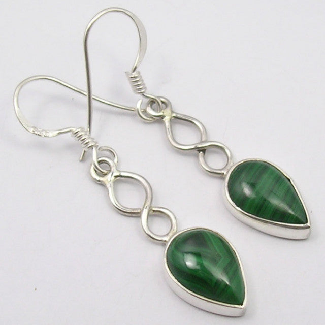 Cercei Argint 925 cu Malachit, 4.1 cm lungime