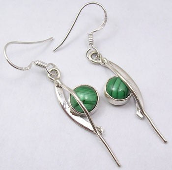 Cercei Argint 925 cu Malachit, 4,5 cm lungime