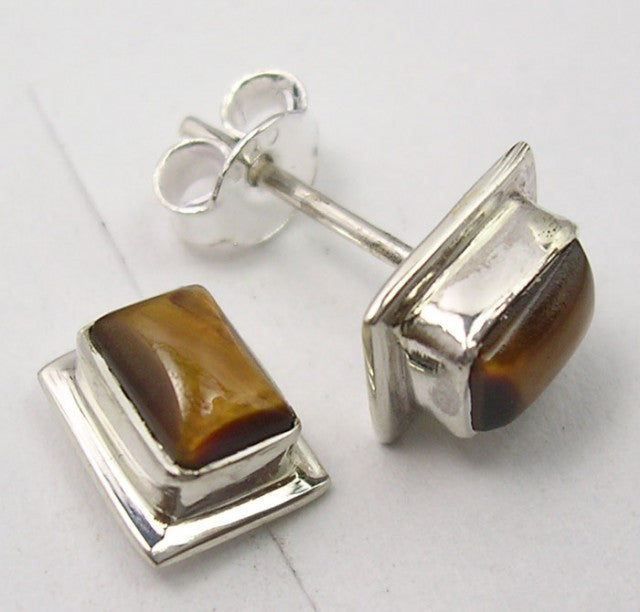 Cercei Argint 925 cu Ochi de Tigru, 0,9 cm lungime