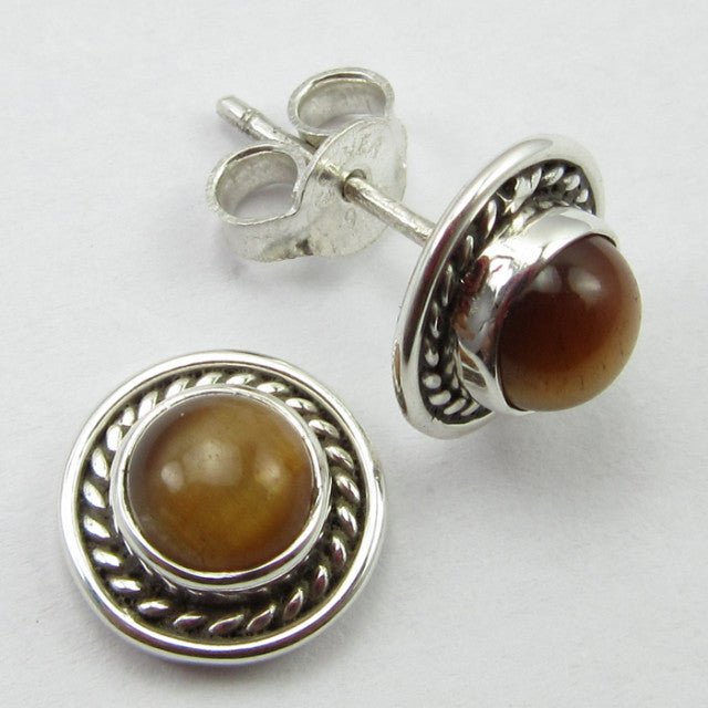 Cercei Argint 925 cu Ochi de Tigru 1 cm lungime