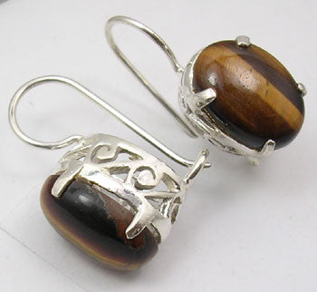 Cercei Argint 925 cu Ochi de Tigru, 2.7 cm lungime