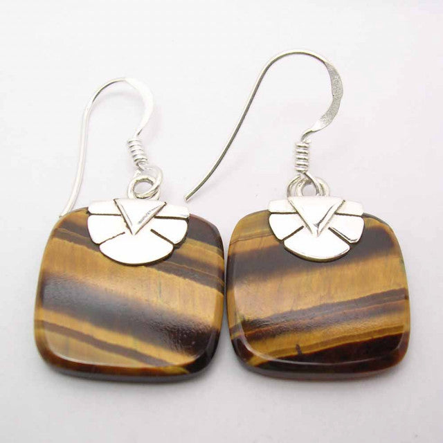 Cercei Argint 925 cu Ochi de Tigru, 3,4 cm lungime