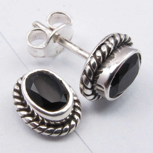 Cercei Argint 925 cu Onix Negru, 0.9 cm lungime