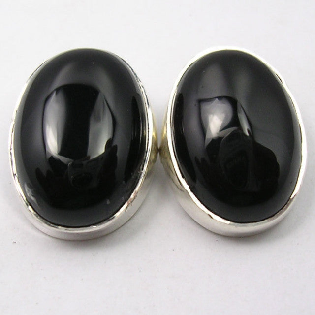 Cercei Argint 925 cu Onix Negru, 1.5 cm lungime