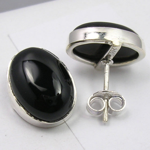 Cercei Argint 925 cu Onix Negru, 1.5 cm lungime
