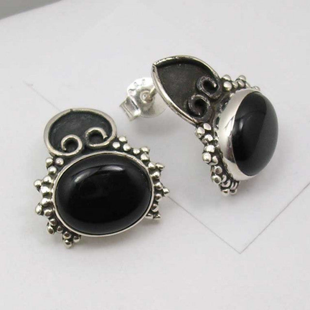 Cercei Argint 925 cu Onix Negru,1.8 cm lungime