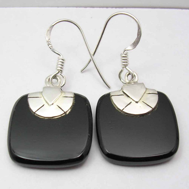 Cercei Argint 925 cu Onix Negru, 3,4 cm lungime