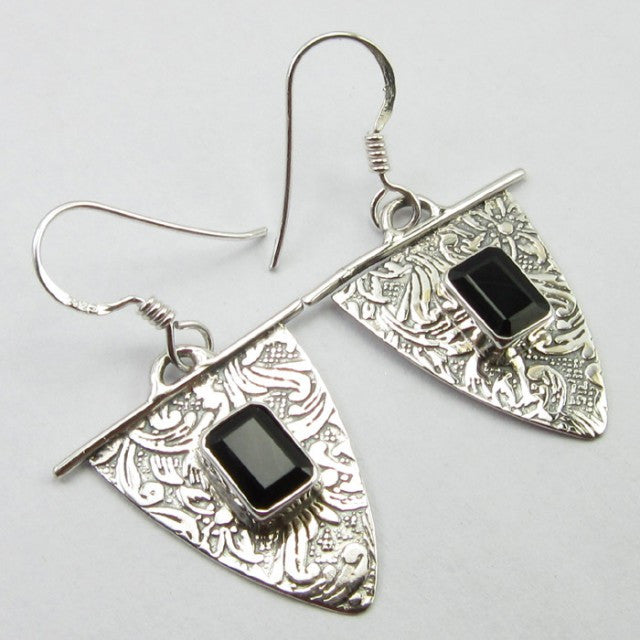 Cercei Argint 925 cu Onix Negru 3,7 cm lungime