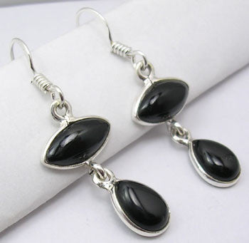 Cercei Argint 925 cu Onix Negru, 3.8 cm lungime