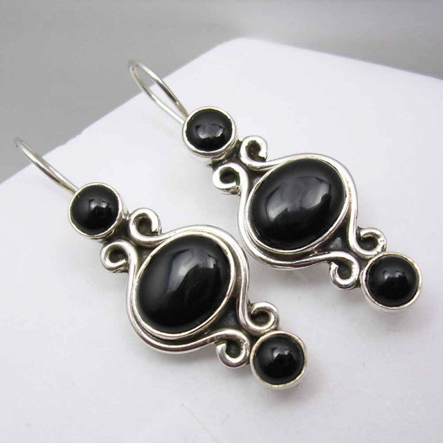 Cercei Argint 925 cu Onix Negru, 3,8 cm lungime