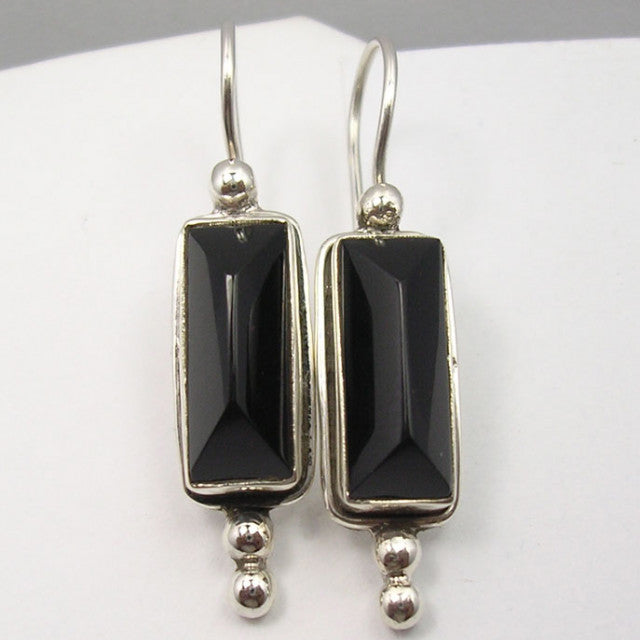 Cercei Argint 925 cu Onix Negru, 3.9 cm lungime