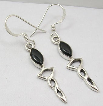 Cercei Argint 925 cu Onix Negru, 4.2 cm lungime