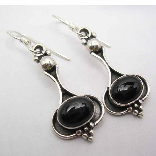 Cercei Argint 925 cu Onix Negru, 4.2 cm lungime