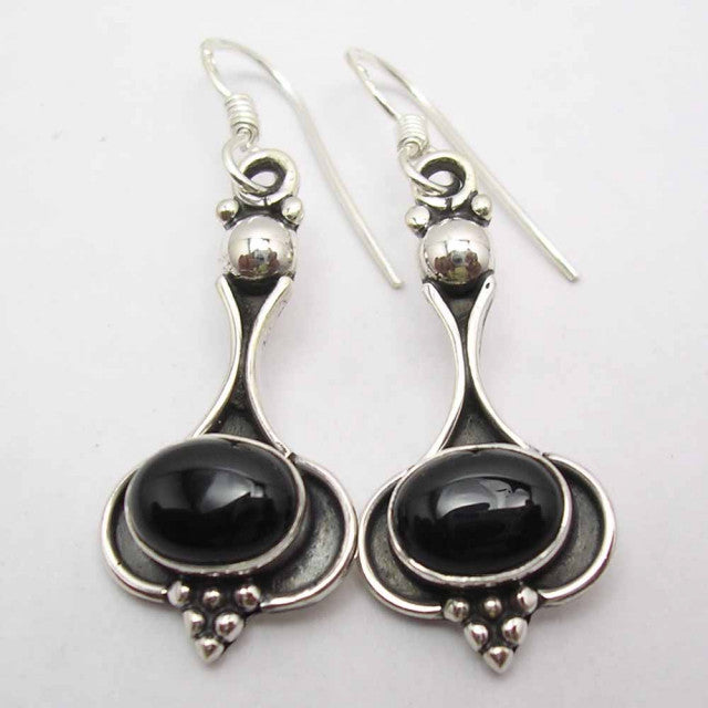 Cercei Argint 925 cu Onix Negru, 4.2 cm lungime