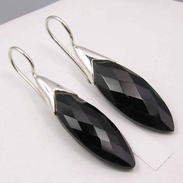 Cercei Argint 925 cu Onix Negru, 4.4 cm lungime