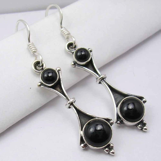 Cercei Argint 925 cu Onix Negru 4.6 cm lungime