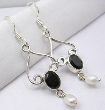 Cercei Argint 925 cu Onix Negru, 4.7 cm lungime
