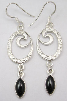 Cercei Argint 925 cu Onix Negru, 5.3 cm lungime