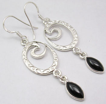 Cercei Argint 925 cu Onix Negru, 5.3 cm lungime