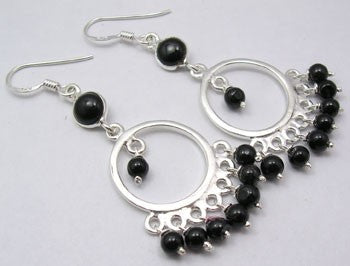 Cercei Argint 925 cu Onix Negru, 5.5 cm lungime