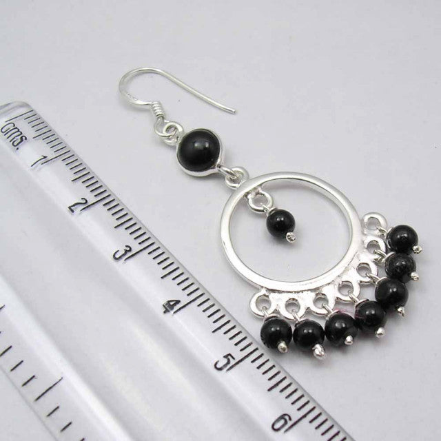 Cercei Argint 925 cu Onix Negru, 5.5 cm lungime
