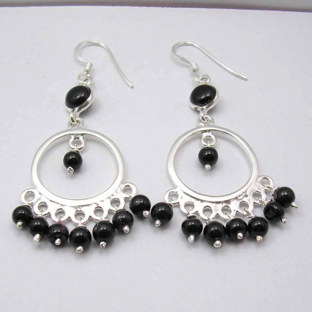 Cercei Argint 925 cu Onix Negru, 5.5 cm lungime