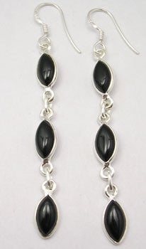Cercei Argint 925 cu Onix Negru, 6.6 cm lungime