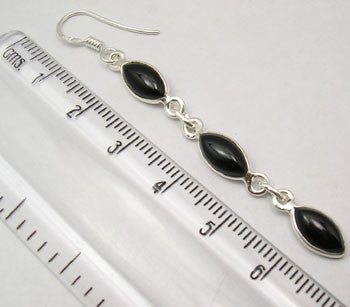 Cercei Argint 925 cu Onix Negru, 6.6 cm lungime