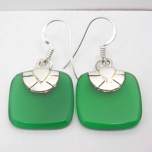 Cercei Argint 925 cu Onix Verde, 3,4 cm lungime