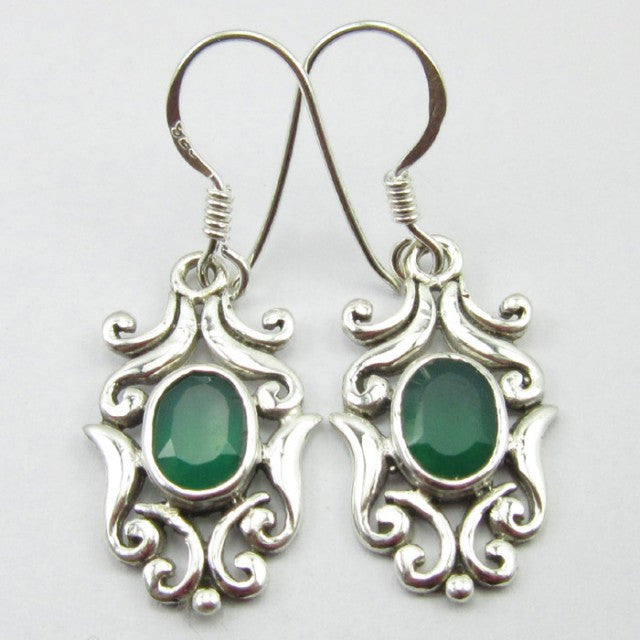 Cercei Argint 925 cu Onix Verde 3,5 cm lungime