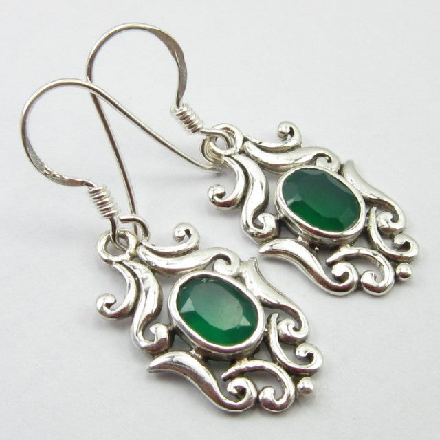 Cercei Argint 925 cu Onix Verde 3,5 cm lungime