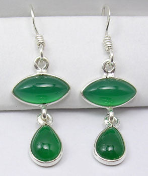 Cercei Argint 925 cu Onix Verde, 3.8 cm lungime
